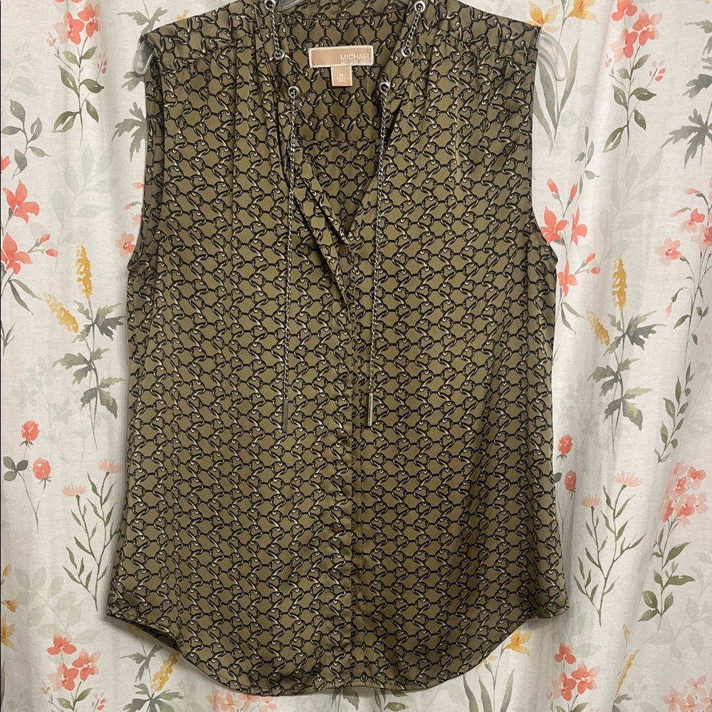 Michael Kors Olive Patterned Sleeveless Blouse